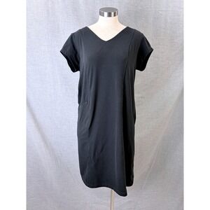 Toad&Co Black V-Neck Short Sleeve Shift Dress Travel Casual L Everyday Gorpcore